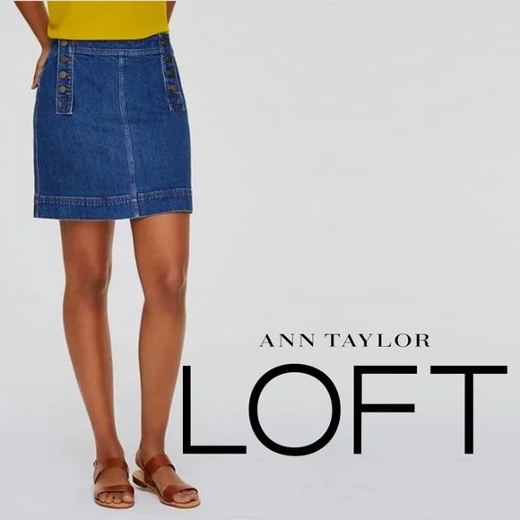 LOFT Nautical Inspired Button Front Denim Skirt - Picture 1 of 11